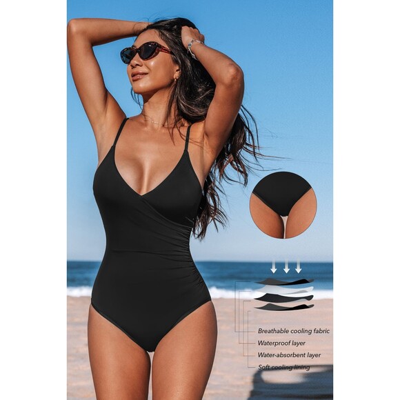 CUPSHE Swimsuit Women S Black Surplice Lace-Up Coquette Beachcore Tiktok - Picture 6 of 7